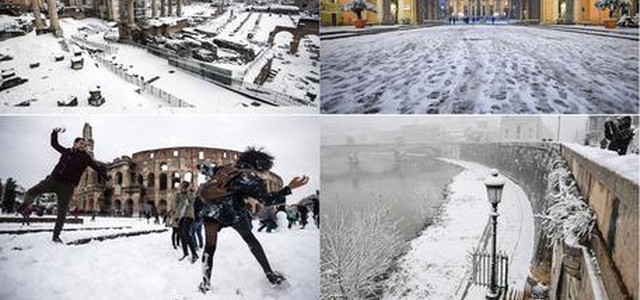 Maltempo, Italia sotto la neve. Nevicata a Roma, scuole chiuse anche martedì