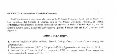 Curinga - Convocazione Consiglio Comunale  verrà discussa anche la  Chiusura Credem