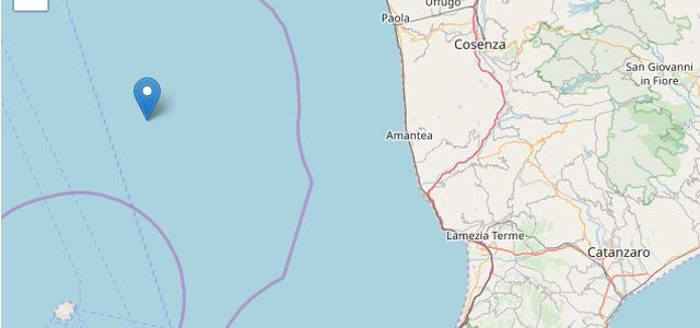 Terremoto, lieve scossa al largo della costa tirrenica calabrese
