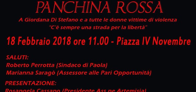 Si inaugura la prima panchina rossa a Paola