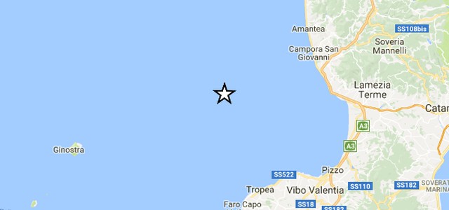 Terremoti, scossa 3.1 a largo della Calabria