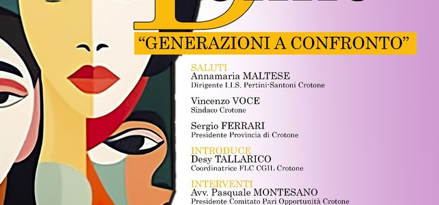 “Donnә, generazioni a confronto”: se ne discute giovedì 4 aprile all’Auditorium “Pertini” in Viale Matteotti a Crotone
