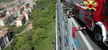 Suicidio dal viadotto di Pizzo - l'intervento dei Vigili del fuoco di Vibo