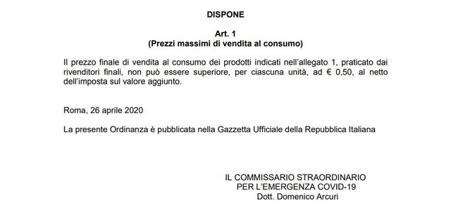 Coronavirus, Arcuri firma ordinanza: "Mascherine chirurgiche a 50 centesimi"