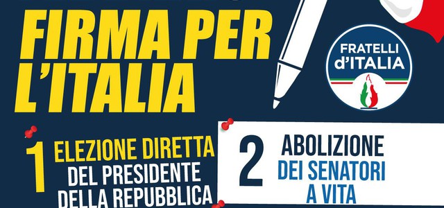 Oggi e domani raccolta di firme per sottoscrivere le 4 proposte di Fratelli d'Italia